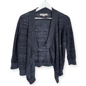 Ann Taylor Loft Linen‎ Blend 3/4 Sleeve Open Front Cardigan Sweater Blue Small